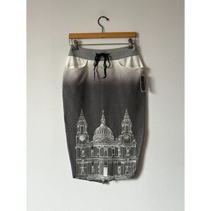 St. Paul's Cathedral Print Elastic Drawstring Ombre Heather Grey Midi Skirt